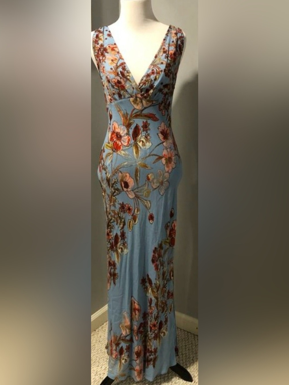 Free People Intimately Yours Never Too Late Chambray Floral Maxi Dress